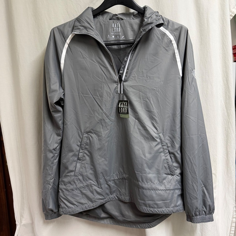 NWT Kate Lord Performance Womens Grey Quarter Zip Windbreaker Jacket Medium